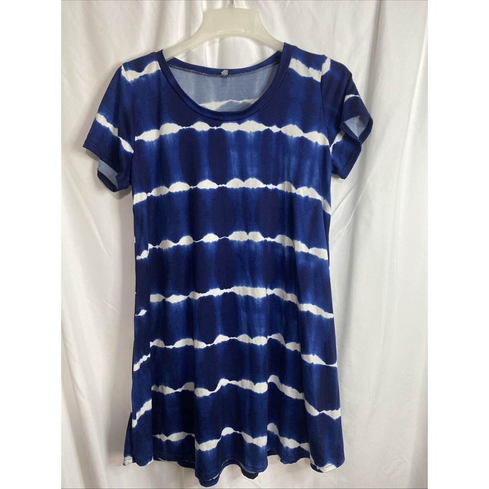 Acting Pro Tunic Top Womens XL Blue Excellent Tie Dye Stripe Short Sleeve Scoop